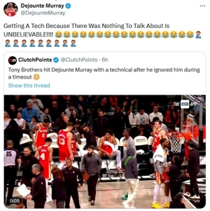 đánh trả lại! Dejounte Murray đã tweet: Thật là quá đáng khi phạm lỗi kỹ thuật vì bạn không có gì để nói.